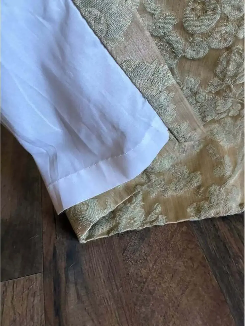 Vintage Green/Gold Floral Damask lined Curtain Panel (1 panel)